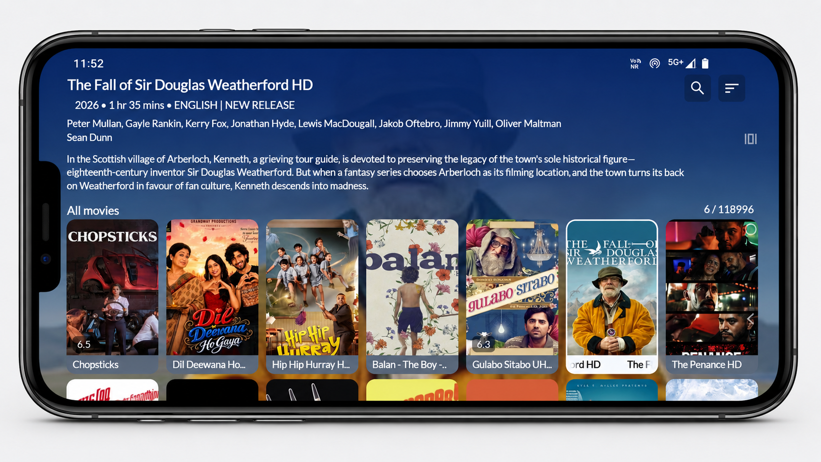 InoxTV Mobile - Landscape View of Movie Details and Poster Grid
