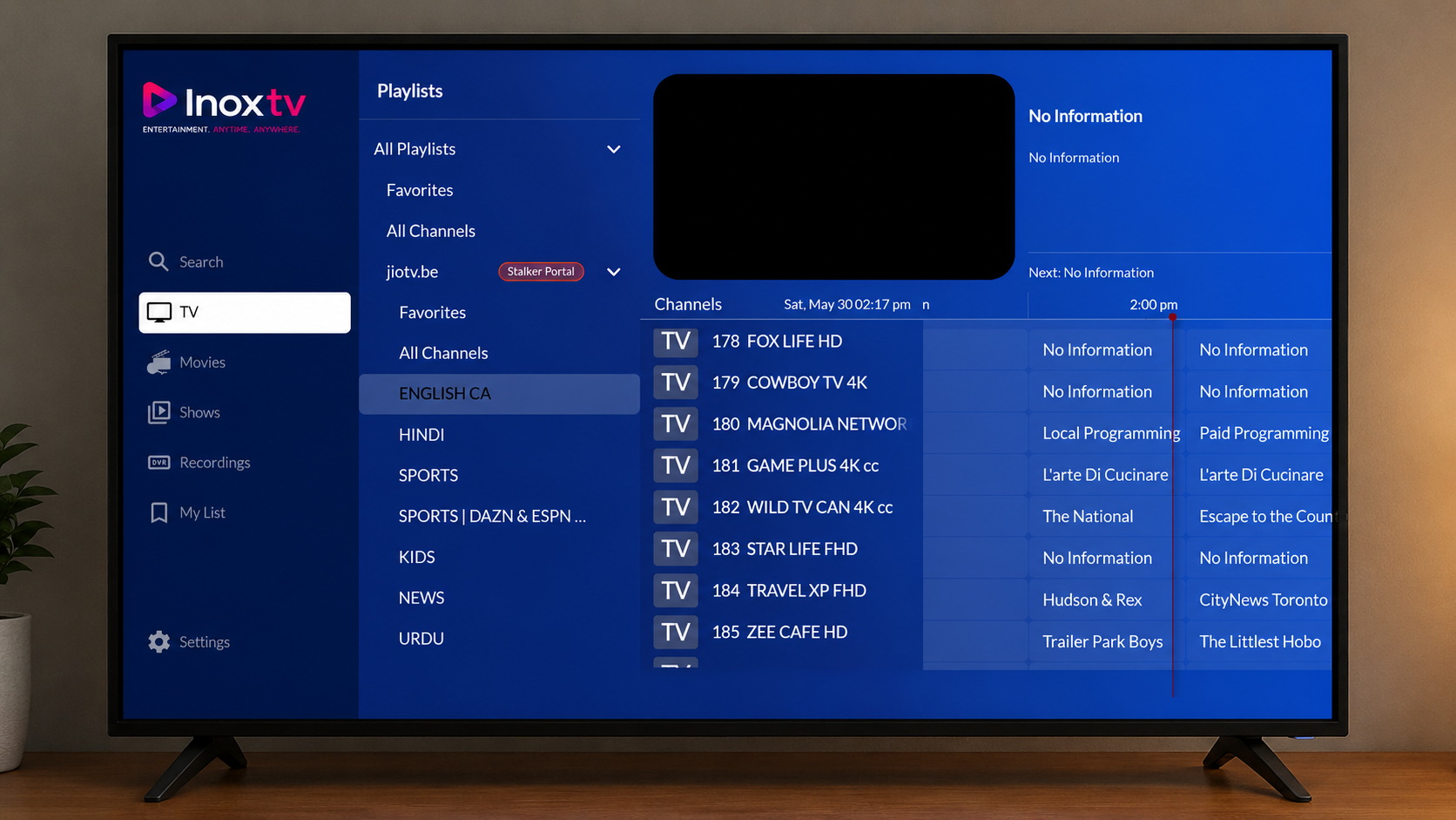 InoxTV TV - Settings Panel
